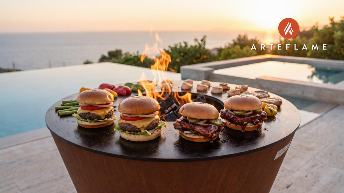 Beef vs. Pork Rib Burgers: food cooking on an Arteflame grill