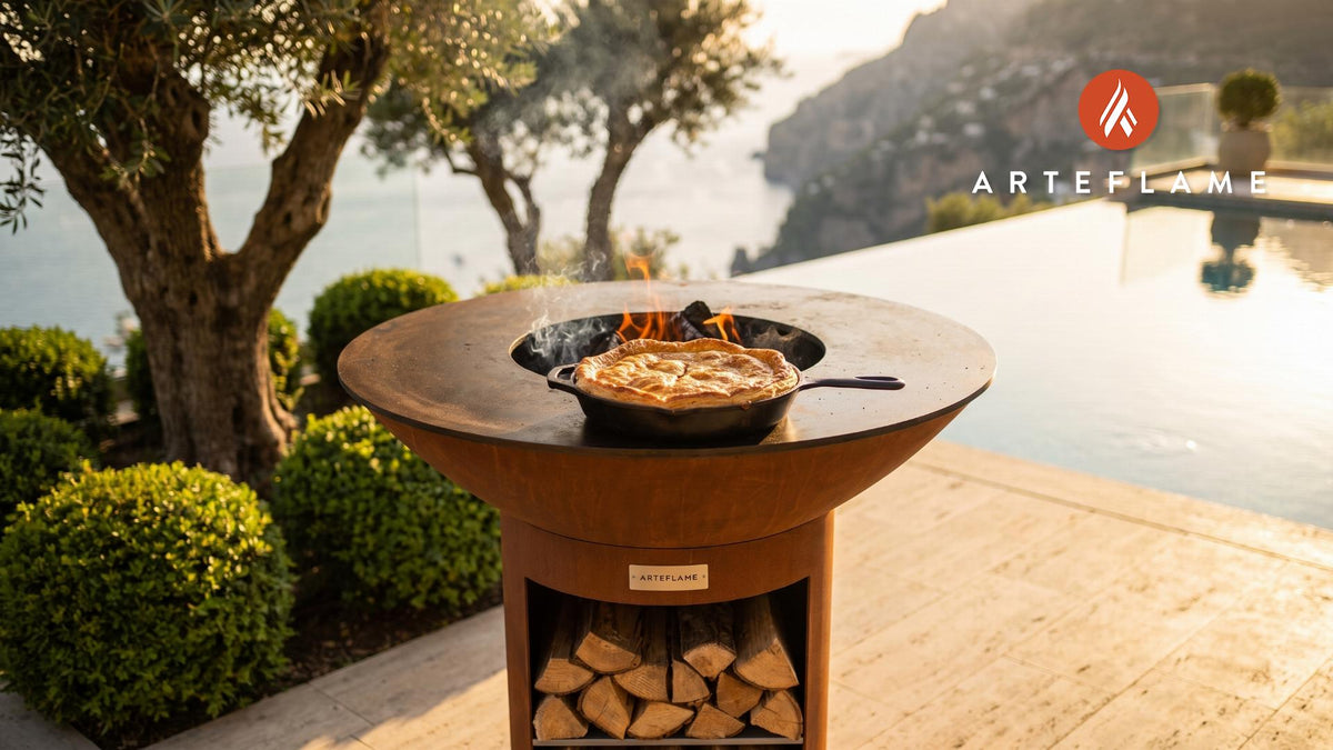 Grilled Steak & Kidney Pie cooking on an Arteflame grill