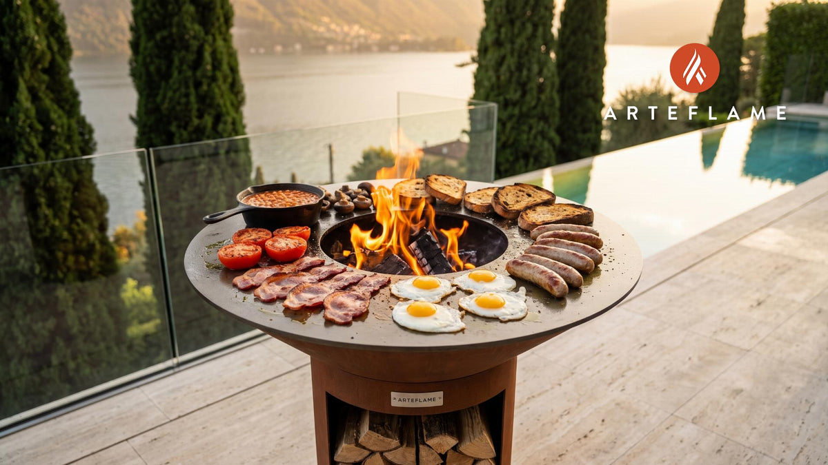 Grilled Full English Breakfast cooking on an Arteflame grill