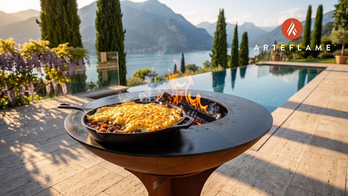 Grilled Cottage Pie cooking on an Arteflame grill