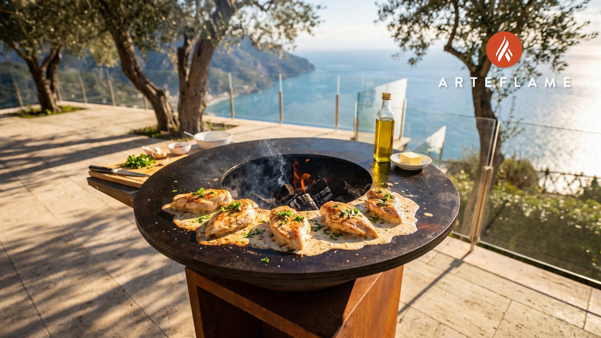 Creamy Garlic Chicken cooking on an Arteflame grill
