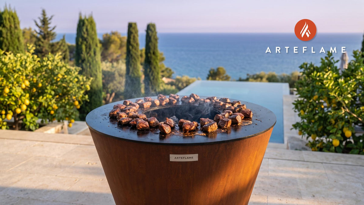Grilled Beef Tips cooking on an Arteflame grill