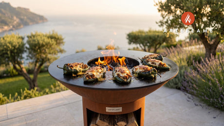 Grilled Chiles Rellenos cooking on an Arteflame grill