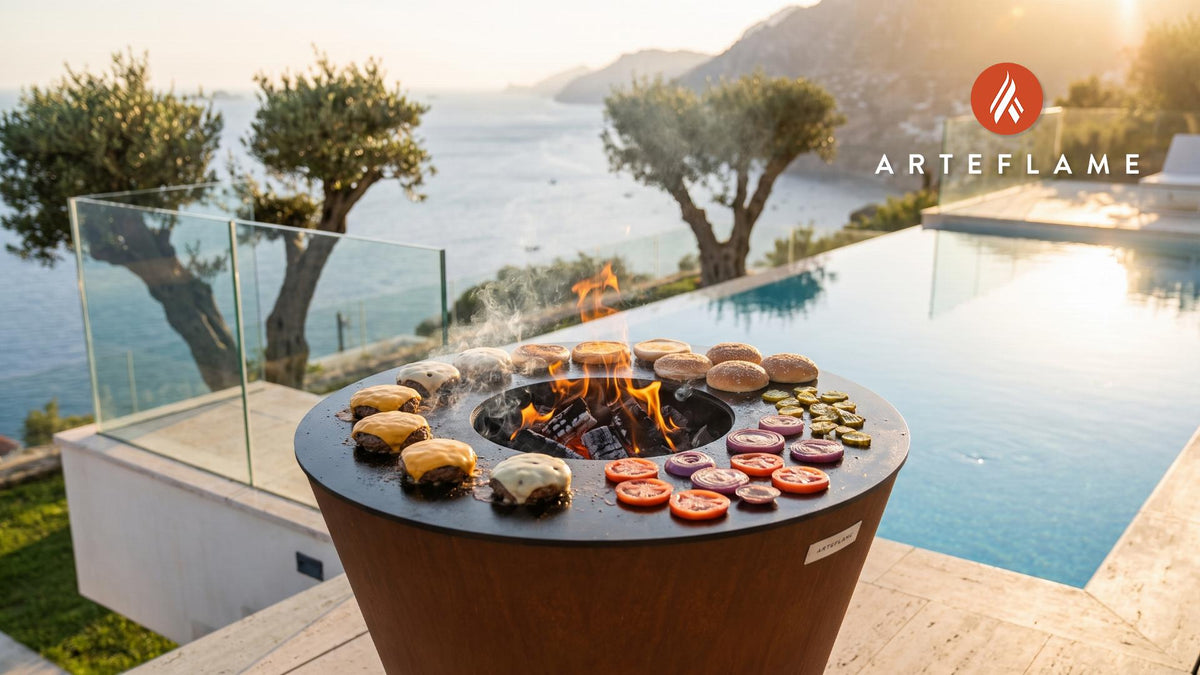 Juicy Grilled Burgers cooking on an Arteflame grill
