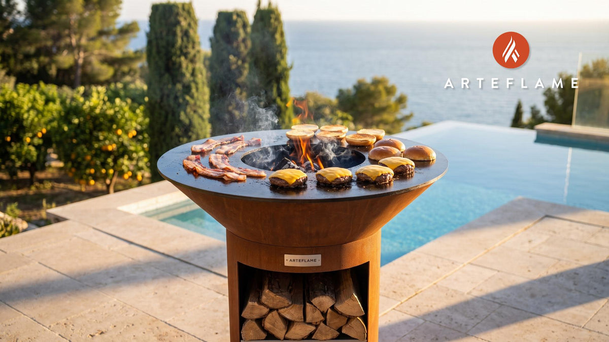 Grilled Bacon Cheeseburgers cooking on an Arteflame grill
