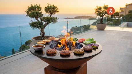 Juicy Grilled Veggie Burgers with Extra Sauce cooking on an Arteflame grill