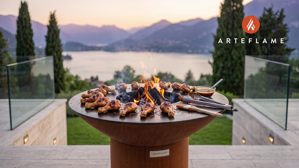 Grilled BBQ Chicken Drumsticks cooking on an Arteflame grill