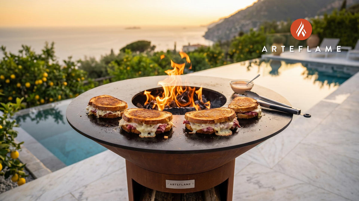 Grilled Reuben Sandwich cooking on an Arteflame grill