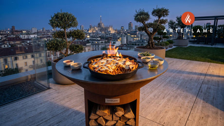 Macarona Bechamel cooking on an Arteflame grill