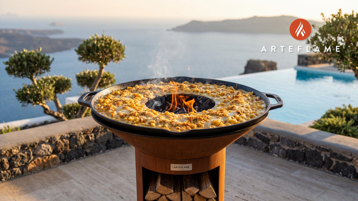 Bechamel Mac and Cheese cooking on an Arteflame grill