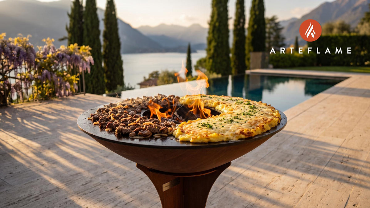 Grilled Hachis Parmentier (French Shepherd's Pie) cooking on an Arteflame grill