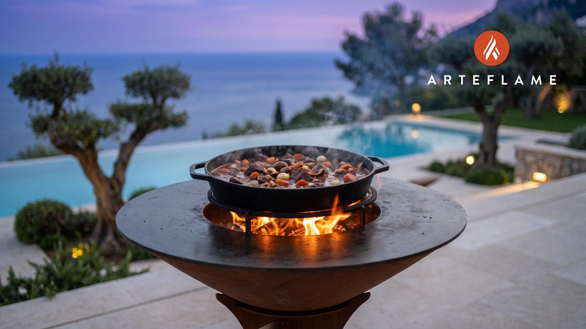 Grilled Boeuf Bourguignon cooking on an Arteflame grill