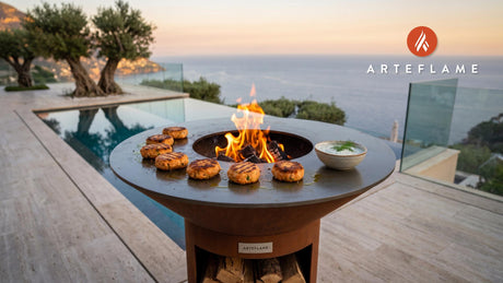 Crispy Grilled Salmon Croquettes with Dill Sauce cooking on an Arteflame grill