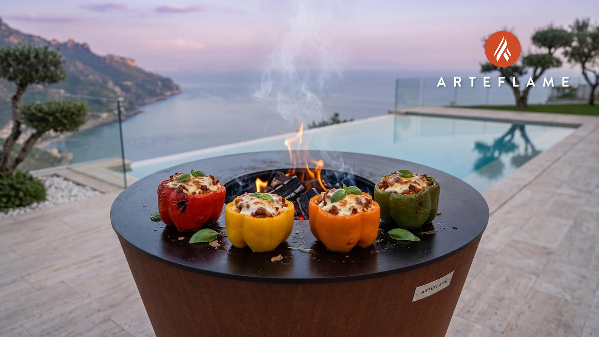 Italian Stuffed Peppers cooking on an Arteflame grill