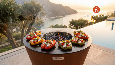 Caprese Stuffed Peppers cooking on an Arteflame grill
