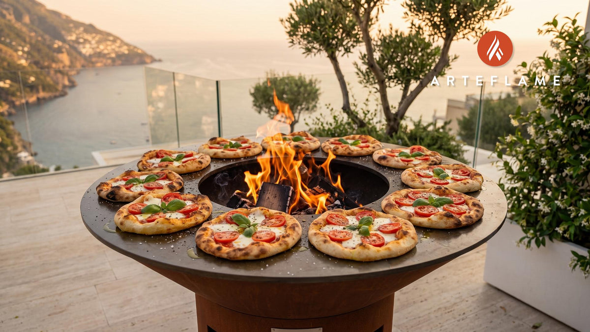 Grilled Pizzettes cooking on an Arteflame grill