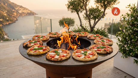 Grilled Pizzettes cooking on an Arteflame grill
