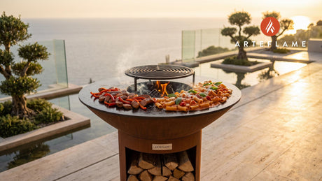 Grilled Sausage Riggies cooking on an Arteflame grill