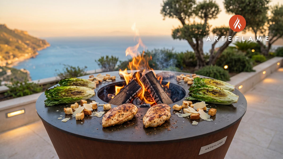 Grilled Chicken Caesar Salad cooking on an Arteflame grill