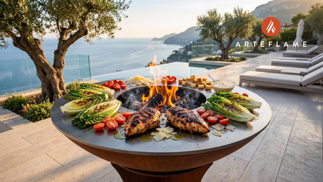 Grilled Chicken Caesar Salad (Charred Romaine) cooking on an Arteflame grill