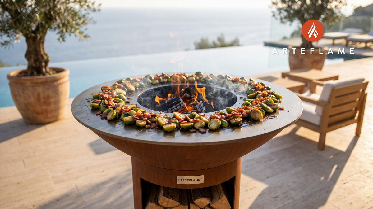 Maple Bacon Brussels Sprouts cooking on an Arteflame grill