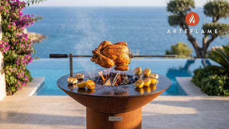Thanksgiving Rotisserie Chicken cooking on an Arteflame grill