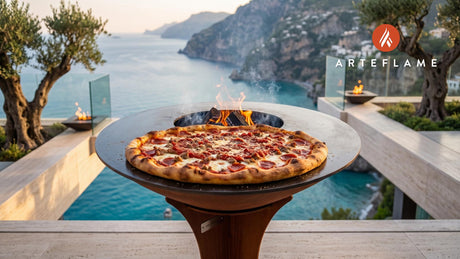Grilled Deep Dish Pizza (Chicago Style) cooking on an Arteflame grill