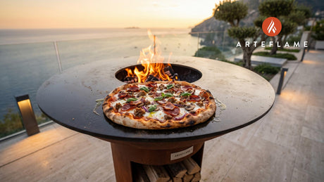 Grilled Meat Lovers Pizza cooking on an Arteflame grill