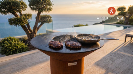 Restaurant-Style Grilled Steak with Mushroom Sauce cooking on an Arteflame grill