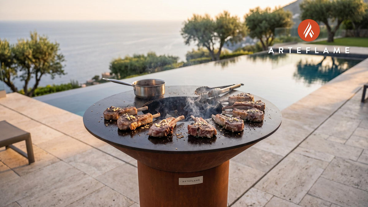 Seared Lamb Chops with Balsamic Reduction cooking on an Arteflame grill