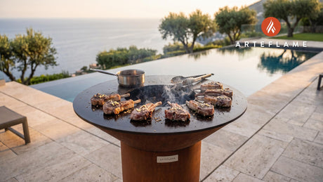 Seared Lamb Chops with Balsamic Reduction cooking on an Arteflame grill
