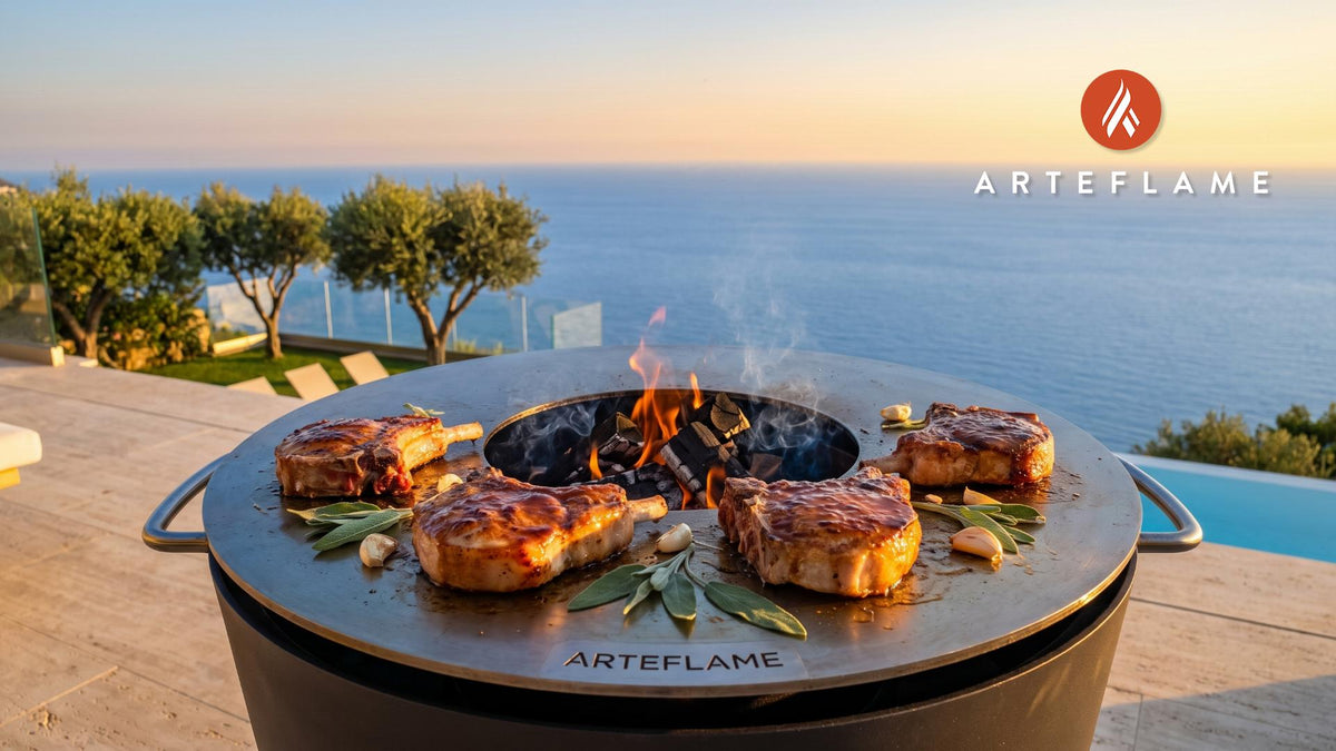 Seared Pork Chops with Apple Butter Sage cooking on an Arteflame grill