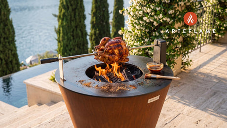 Rotisserie BBQ Chicken cooking on an Arteflame grill