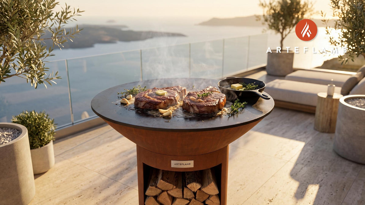 Sous Vide Steak cooking on an Arteflame grill