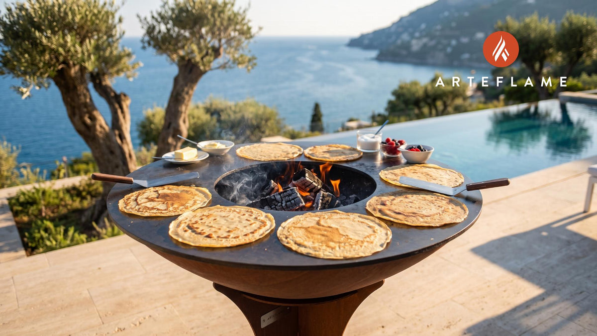 Crepes cooking on an Arteflame grill