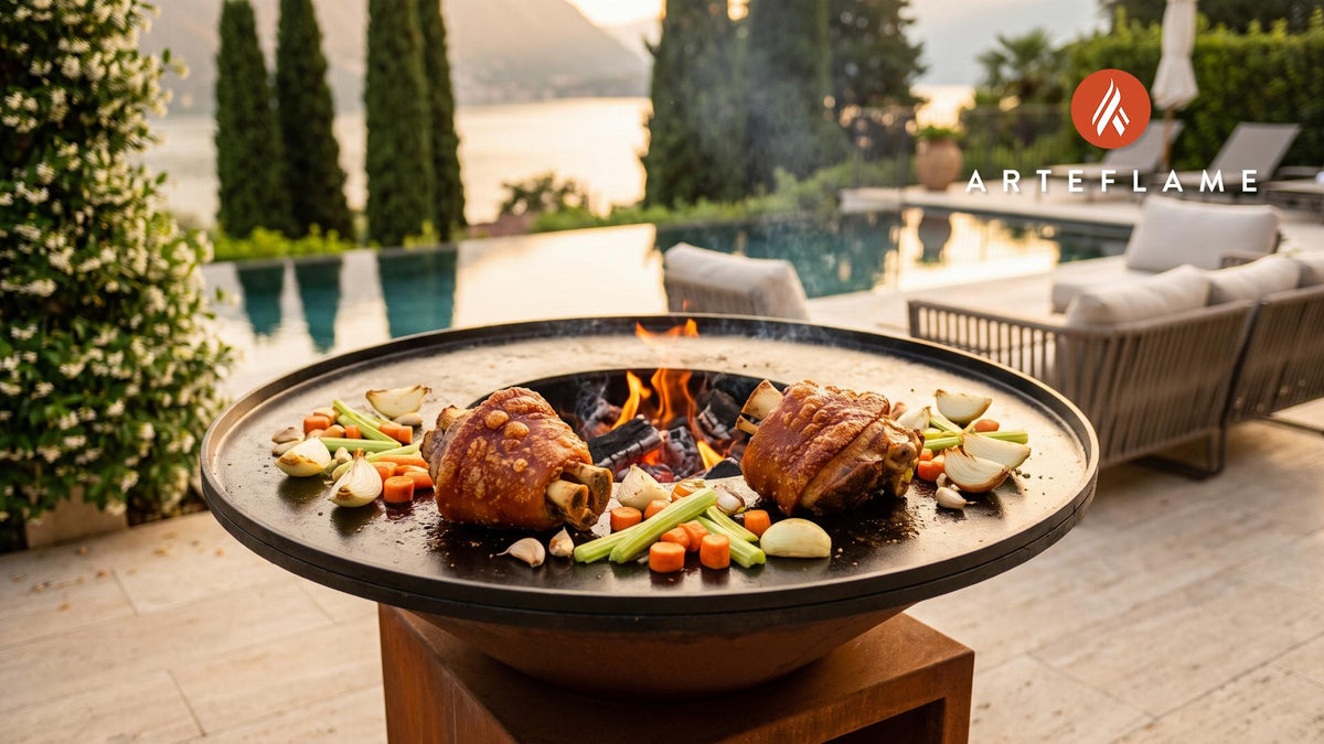 Crispy Schweinshaxe cooking on an Arteflame grill