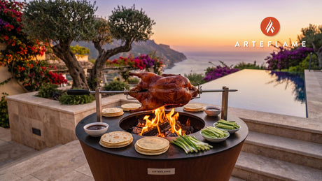 Rotisserie Peking Duck cooking on an Arteflame grill