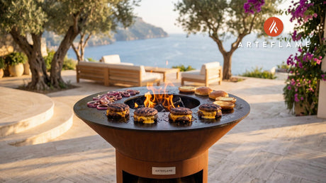 Cheddar Stuffed Cheeseburgers cooking on an Arteflame grill