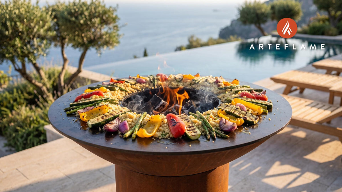 Grilled Vegetable Couscous cooking on an Arteflame grill