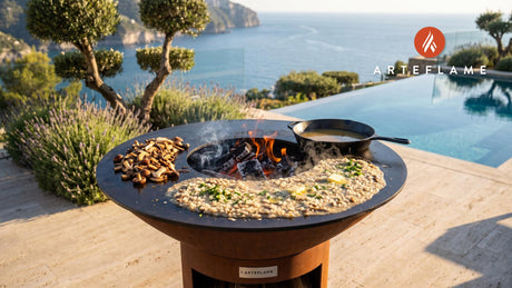 Smoky Mushroom Risotto cooking on an Arteflame grill