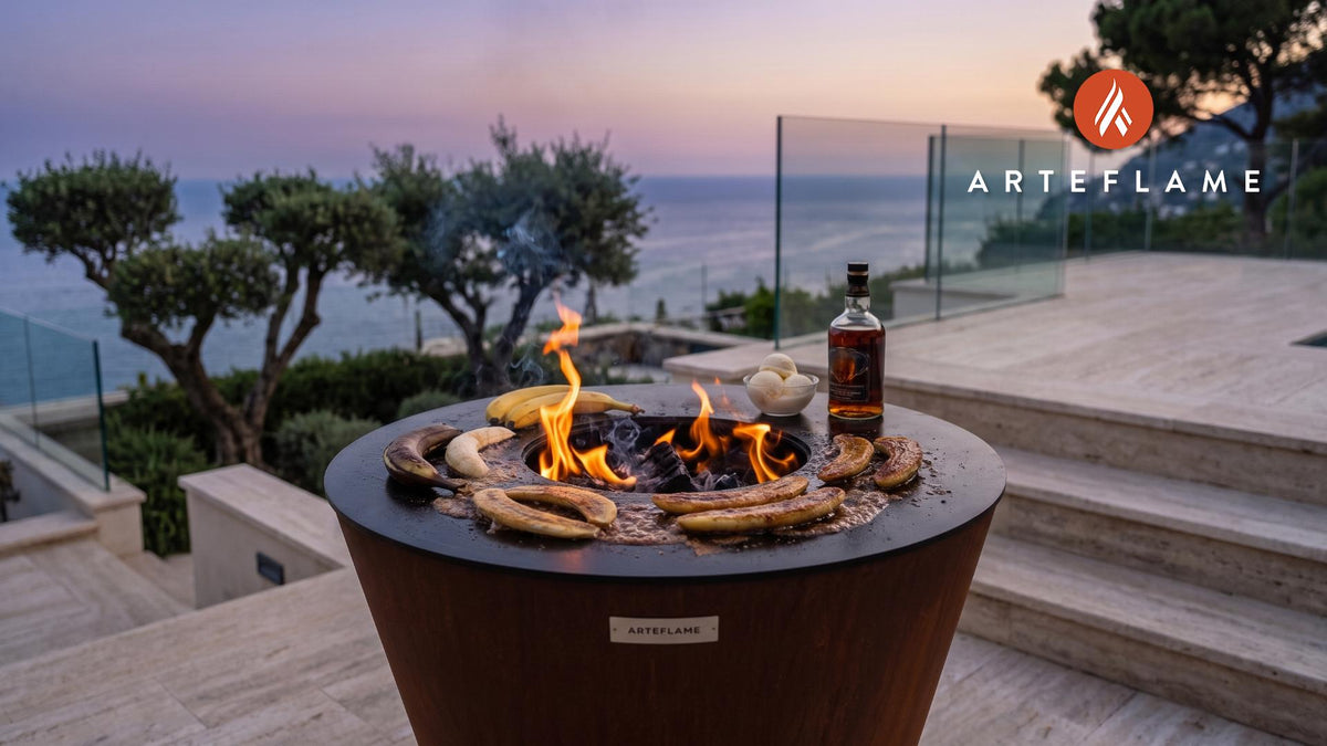 Smoky Grilled Bananas Foster cooking on an Arteflame grill