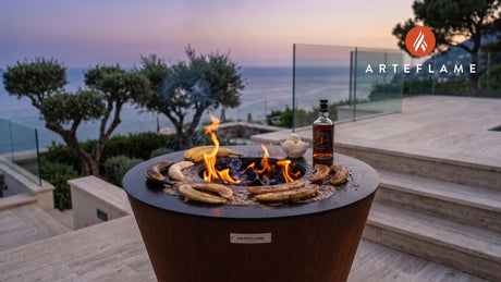 Smoky Grilled Bananas Foster cooking on an Arteflame grill