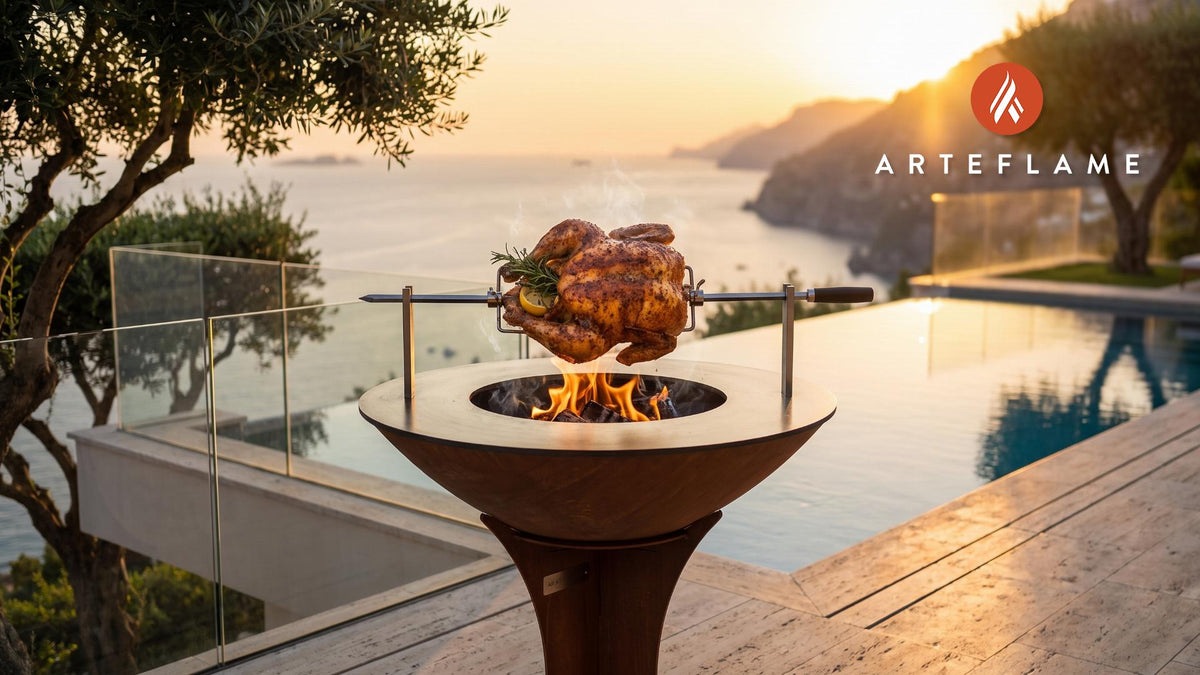 Juicy Rotisserie Chicken cooking on an Arteflame grill
