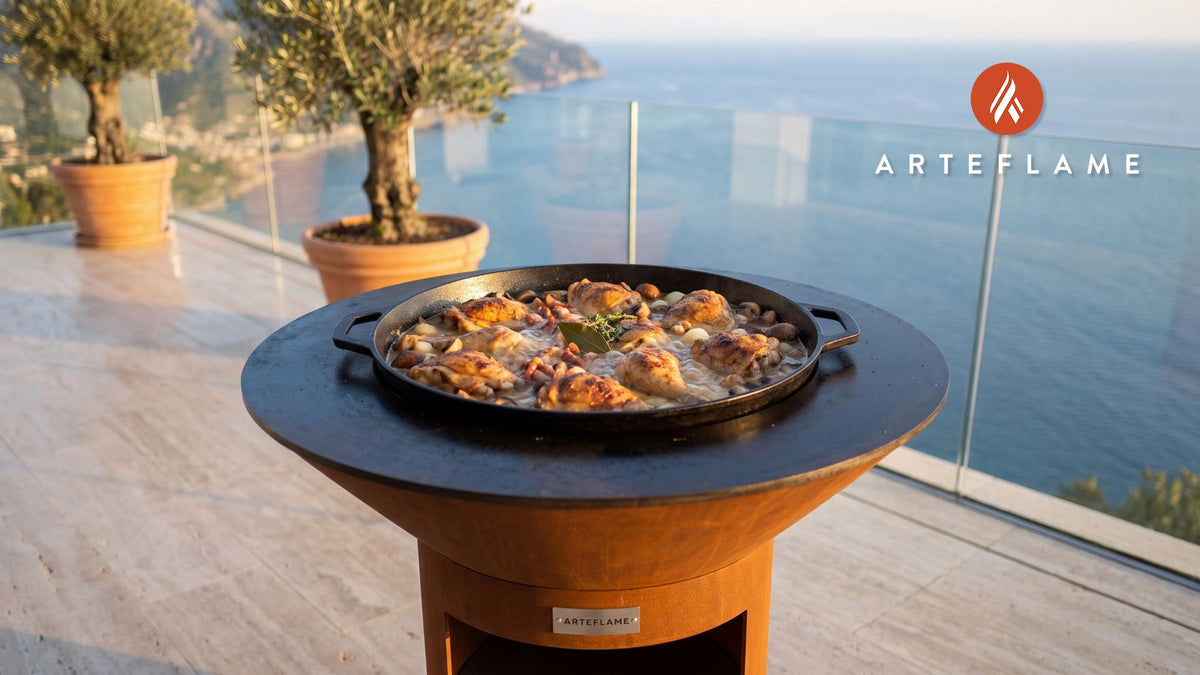 Grilled Coq au Vin cooking on an Arteflame grill