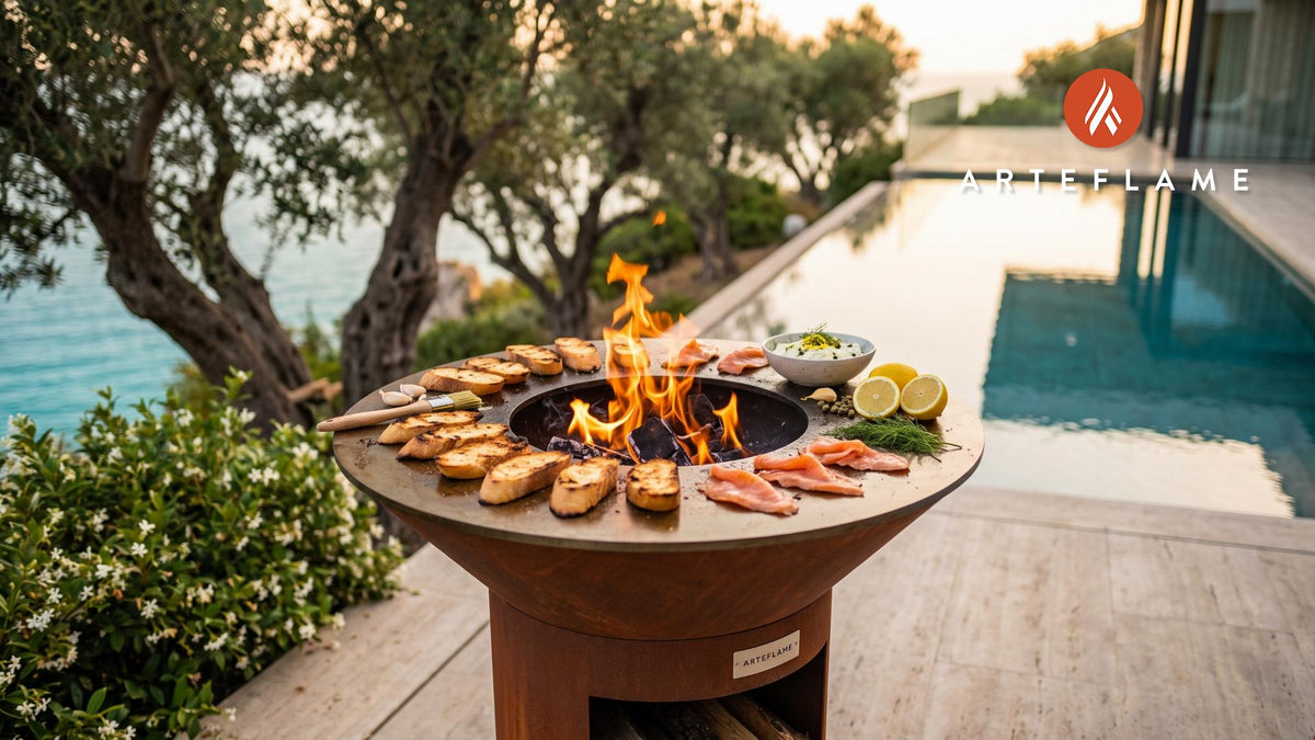 Smoked Salmon on Grilled Baguette cooking on an Arteflame grill