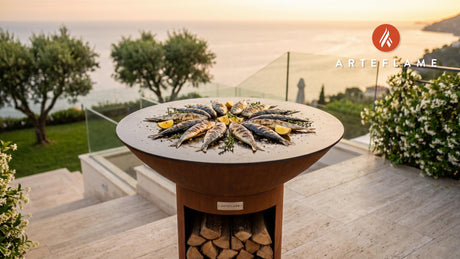 Grilled Sardines with Lemon & Thyme (French Style) cooking on an Arteflame grill