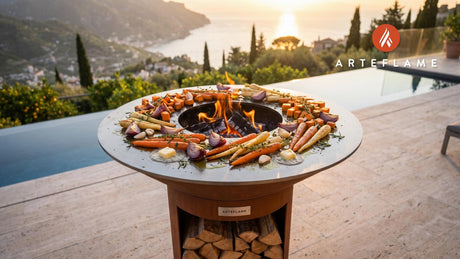 Grilled Winter Root Vegetables (French Style) cooking on an Arteflame grill