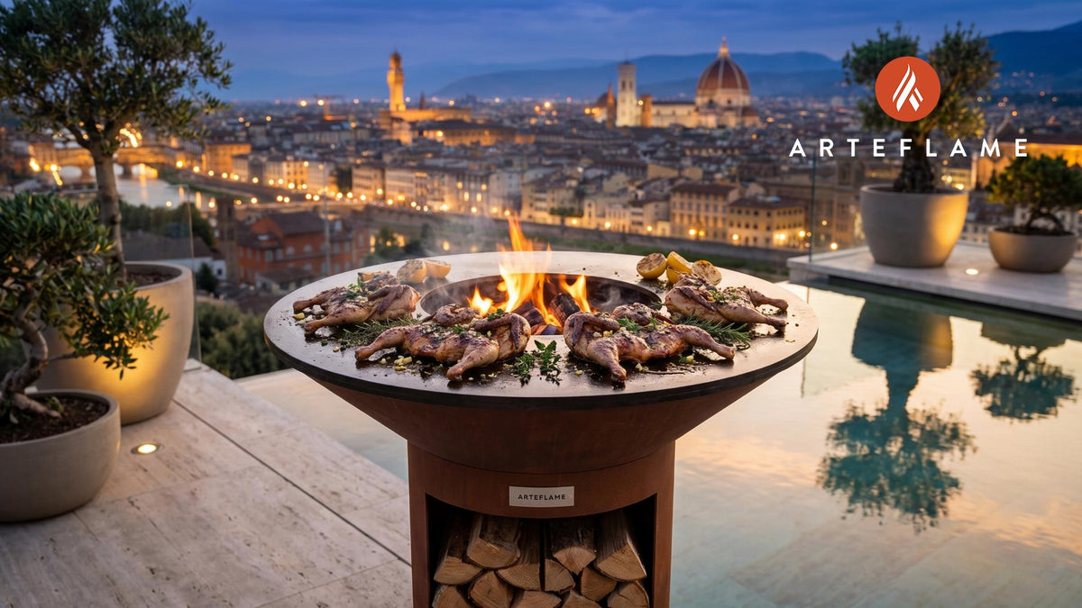 Butterflied Grilled Quail with Herbs (French Style) cooking on an Arteflame grill