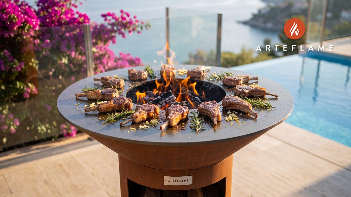 Seared French Lamb Chops cooking on an Arteflame grill