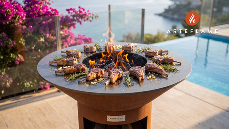 Seared French Lamb Chops cooking on an Arteflame grill